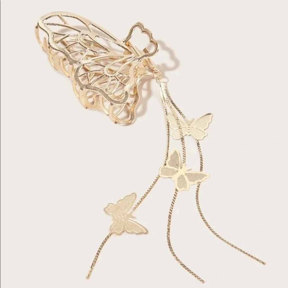 Gold Butterfly Hair Clip With Chain - Picture 4 of 4